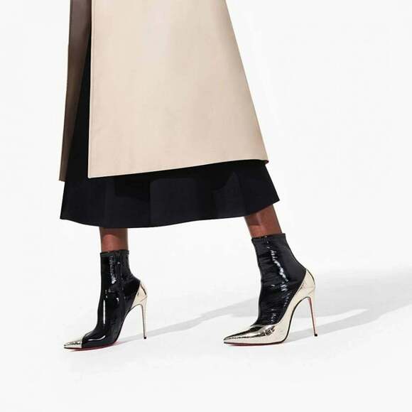Christian Louboutin Bibooty 100 Black Platine Gold Patent Ankle Heel Boot 38.5 - Picture 5 of 12